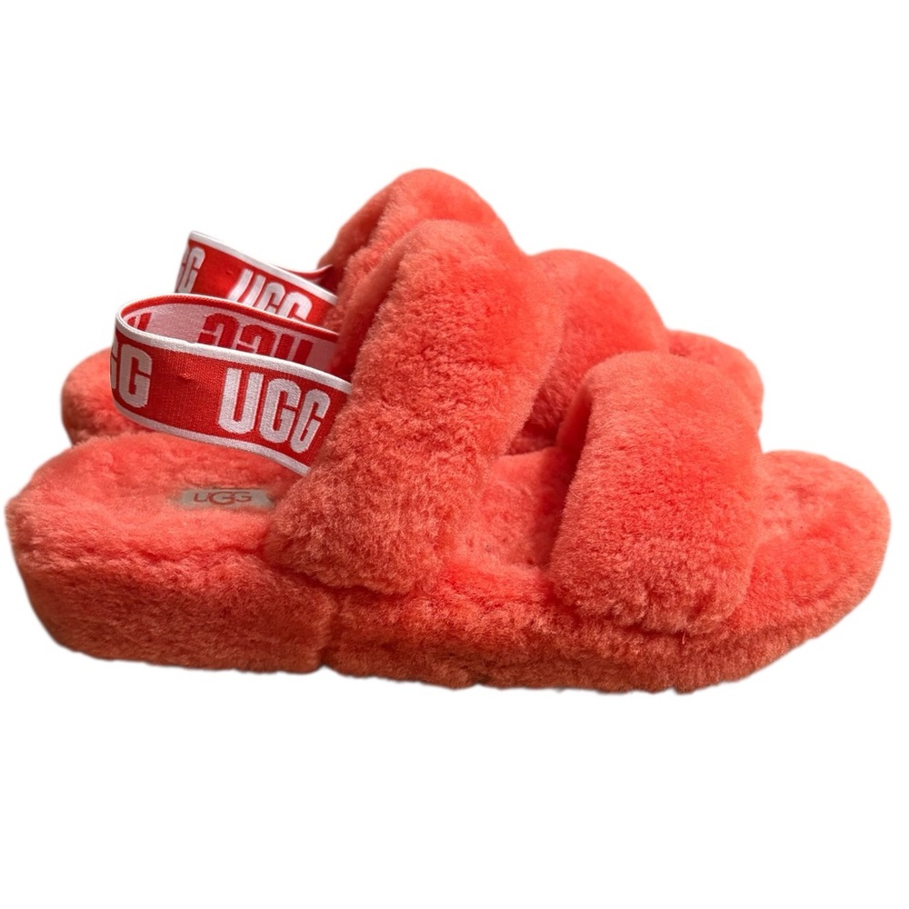UGG “Fluff Yeah” Shearling Slingback Slippers in Red Currant Coral Size 8 - Picture 2 of 10